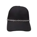 Detail of silver double chain accessory on black twill baseball cap in punk style - Silver Double O-Chain