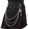 Detail einer mehrlagigen silbernen Hosenkette mit Retro-Schlüsselanhänger auf Jeans - Hohlmuster Schlüssel Stil (Stil Eins) / Silber