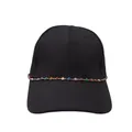 Close-up of black cotton baseball cap with bohemian colorful beaded chain decoration - Gold Multicolor Heart Chain
