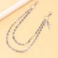 Detail of silver double-layered hip hop chain with gothic spine cross pendant - Double Layer Skull Cross Pendant Style / Silver