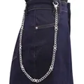 Silver punk style waist chain with metal thorn accents on dark denim pants - Aluminum Chain Barbed Single Layer Pants Chain