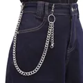 Silberne Metall-Hosenkette mit Dornen-Anhänger auf dunkler Jeans für Hip-Hop-Style - Einlagige Dornenanhänger Hosenkette (Silber)