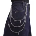 Three-layer silver punk waist chain with spike pendants on dark blue jeans - Multi-Layer Fine Rivet Pants Chain Silver