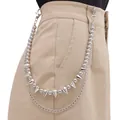 Dettaglio catena per pantaloni punk a due strati con perle argentate, borchie e moschettoni - Argento