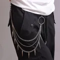 Three-layer silver metal pants chain with punk style spike pendants and lobster clasps - Multi-Layer Large Ring Spike Rivet Pants Chain Silver