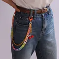 Detail of colorful acrylic pants chain with rainbow links and cherry charms on jeans - Cherry Pendant / Orange Chain
