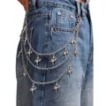 Three-layer silver metal pants chain with shiny star pendants for trendy street style - Multi-layer Shiny Star Pant Chain