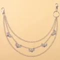 Multilayer silver pants chain featuring winged heart charms and triple-link metal design - Silver
