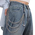 Punk style multilayer metal pants chain with heart wing charms and rings on jeans - Multi-Layer Embossed Heart Wing Pendant Pants Chain