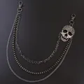 Detail of punk multi-layer metal waist chain with spiked skull pendant and snap hooks - Spiked Skull Multi-layer Trousers Chain