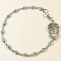 Detailed view of silver punk pants chain featuring a large central skull and small beads - Single Layer Big Skull Style / Silver