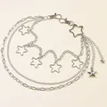 Silver multi-layer waist chain with hollow stars and lobster clasps for punk style - White K New Multi-layer Five-pointed Star Pant Chain