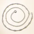 Close-up of silver chain belt with marquise-cut rhinestones and lobster clasp closure - Silver Full Rhinestone Waist Chain
