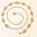 Detailed macro view of the gold sunflower waist chain with sparkling crystal inlays - Oval Rhinestone Style (y624)