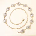Detailed close-up of golden sunflower waist chain with oval crystals and lobster clasp - Large Oval Rhinestone Style (y626)