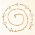 Close-up of golden sunflower waist chain with white enamel flowers and shiny rhinestones - White Five-Petal Flower Style (y628)