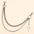 Dubbellaagse gunmetal hiphop broekketting met cubaanse schakels en kruis - Gunmetal Zwart Dubbele Laag Hol Kruis Broekketting
