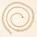 Golden sun-flower chain belt featuring rhinestone-encrusted links and bead charm - Triomphe Logo Style (y629)