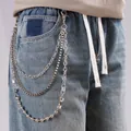 Stylish multi-layer silver metal pants chain for jeans with lobster clasps and beads - Multi-Layer Bead Chain Pants Chains