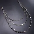 Detalle de cadena metálica multicapa para pantalones con ganchos giratorios de metal - Cadena de Pantalones Triple Capa Bolas y Caja / Plateado