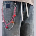 Mehrlagige Hip-Hop Metall Taillenkette mit bunten Pelzbällen für Jeanshosen - Mehrlagige Bommel Hosenkette
