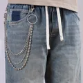 Catena per pantaloni in metallo argento a tre strati con perle e chiusura a moschettone - Perla multistrato / Argento