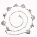 Detail of silver shell and starfish metal waist chain with lobster clasp on white background - Single Layer Conch Shell Style / Silver