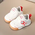 Toddler walking shoes in white and red with cartoon robot and velcro straps - Size 15-19 / Red