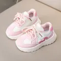 Sneakers in pelle rosa e bianca per bambini con suole spesse antiscivolo e lacci - 13.5cm / Taglia 21 / Rosa