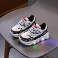 Kids LED light-up sneakers with racing car design, breathable mesh and velcro closure - EU 21 / White