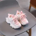Sneaker calde in pile invernali rosa e bianche da bambina con suola spessa stile papà - Taglia 25 / Stile Mesh Traspirante / Rosa