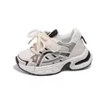 Kids' beige mesh sneakers with black details and hook-and-loop straps for boys and girls - Size 21 (Inner Length 13CM) / Black