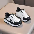 Classic black and white faux leather children's sneakers with durable rubber soles - EU 21 / Black