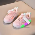 Scarpe LED rosa per bambine con rete traspirante e suole bianche antiscivolo resistenti - Rosa