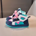 Sneaker alte per bambini con lacci spessi e design colorato a pannelli misura 32 - Taglia 21 (Lunghezza Interna 13.5) / Rosa