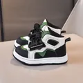 Sneakers alte per bambini in pelle verde, nera e bianca con suole spesse in gomma - Taglia 21 (Lunghezza Interna 13.5) / Nero