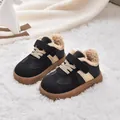 Scarpe termiche invernali bimbo in camoscio nero con fodera in peluche e suola marrone - EU 27 / Nero