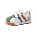 Retro multi-color patchwork kids sneakers with waterproof leather and rubber sole - Size 16 (Inner Length 11.5cm) / Green