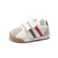 Toddler walking shoes in white faux leather with red and green stripe detail - Size 16 (Inner Length 11.5cm) / Red