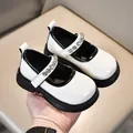 Scarpe Mary Jane bianche per neonata con cinturino in strass e suola nera a contrasto - Taglia 21 (Lunghezza Interna 13CM) / Bianco