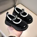 Scarpe Mary Jane per bambine in vernice nera lucida con cinturino di strass brillanti - Taglia 21 (Lunghezza Interna 13CM) / Nero