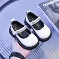 Scarpe Mary Jane da bambina in vernice bianca con strass e suola platform nera - Taglia 21 (Lunghezza Interna 13CM) / Bianco