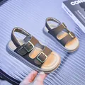Sandali per bambini marroni e beige con doppie fibbie e suola spessa leggera - 21 / Cachi