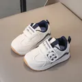Kids white velcro sneakers with blue panda pattern and brown rubber sole for toddlers - Size 26 (Inner 16cm) / Blue