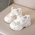 Sneaker bianche da bambina con paillettes, fiocchi e dettagli di farfalla floreale con strass - Taglia 21 Interno 13.5 / Bianco