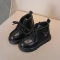 Stivali neri in pelle per bambini con zip laterale e suola spessa antiscivolo - 21—25 (Confezione da 5 paia) / Nero