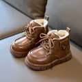 Classic brown kids winter snow boots with warm faux fur lining and non-slip rubber soles - Size 21 (Inner length 13.5CM) / Brown