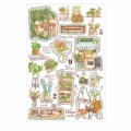 Retro travel themed washi stickers with plants and storefront illustrations for journaling - Green Field Inn