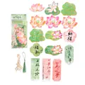 Traditional Chinese lotus bookmarks and tags set with tassels and watercolor floral designs - Lotus Beauty