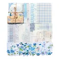 Blue vintage aesthetic scrapbooking kit with floral and butterfly stickers, 100 piece set - Hazy Flower Dreams